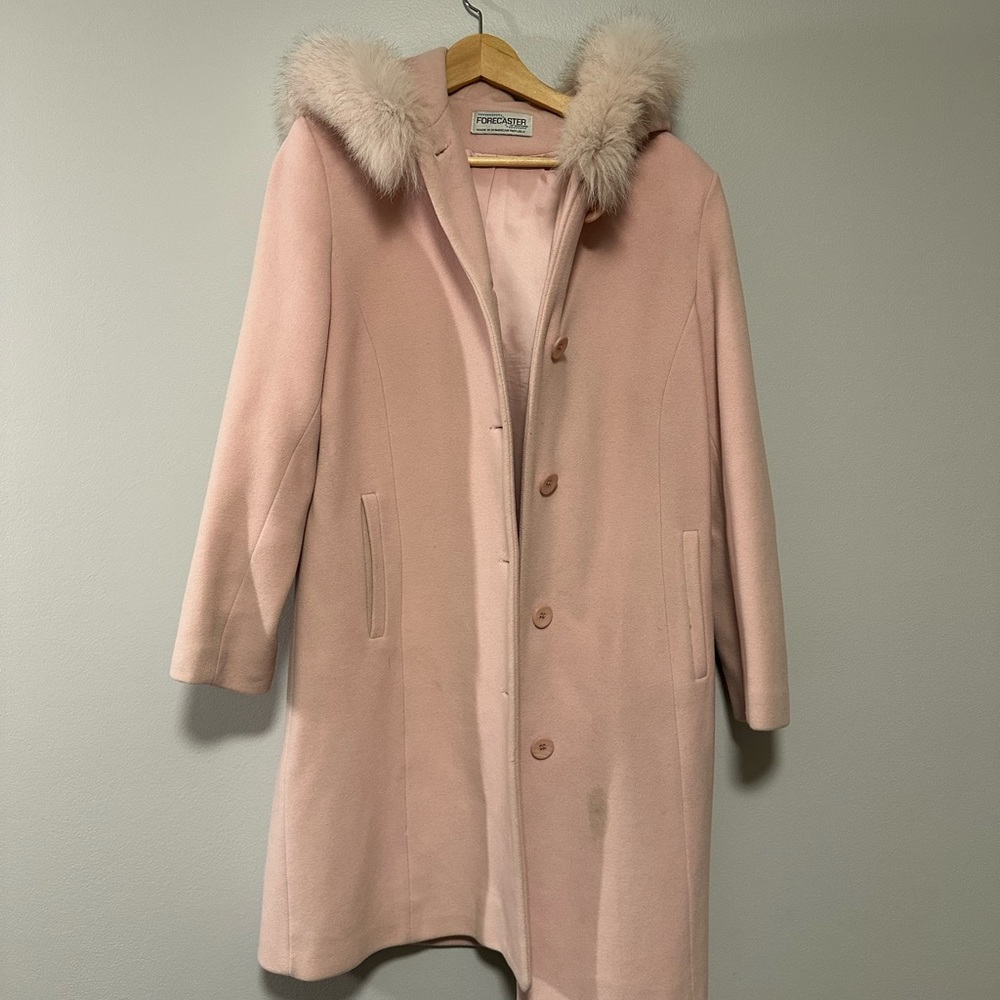 🩷 Blush Pink Fur Trim Wool Coat | Forecaster Of Boston Size 6 (stained)